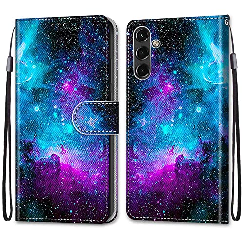 YKTO PU Leder Hülle Tasche Schutzhülle Handyhülle Cover für Samsung Galaxy A14 5G Case Painted Muster Wallet Stand Funktion Side Flip Schutzhülle Handytasche Geldfach Magnetverschluss,Sternenhimmel von YKTO