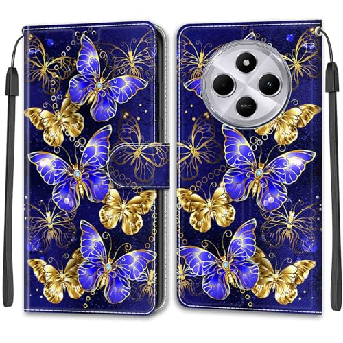 YKTO Painted Muster Wallet HandyHülle für Redmi 14C 4G PU Leder Hülle SchutzHülle Handytasche Kartenfächer Magnetisch Stoßfest Schutz Standfunktion für Redmi 14C 4G Tasche,Schmetterling von YKTO