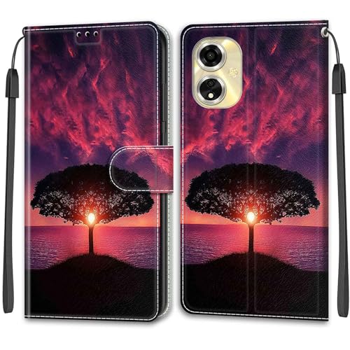 YKTO Painted Wallet HandyHülle für Oppo A59 5G Hülle Kartensteckplatz Cases Brieftasche PU Leder Hülle Magnetisch Stoßfest Schutz Standfunktion Phone Cover für Oppo A59 5G,Sonnenuntergang von YKTO