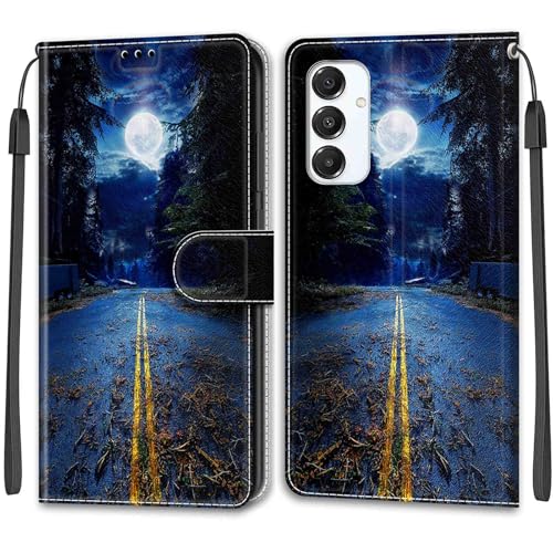 YKTO Wallet HandyHülle Gemalte Premium PU Leder für Samsung Galaxy A16 SchutzHülle Kartenfächer Taschen Hülle Handytasche Magnetisch Stoßfest Schutz Standfunktion Case für Samsung Galaxy A16,Mond von YKTO