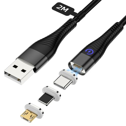 YKZ Magnetisches Ladekabel 2M, 3 in 1 Multi-Magnet-USB-Kabel Schnellladung 7 Pin Datenübertragungs Magnetkabel für Typ C/Micro USB/i-Products von YKZ