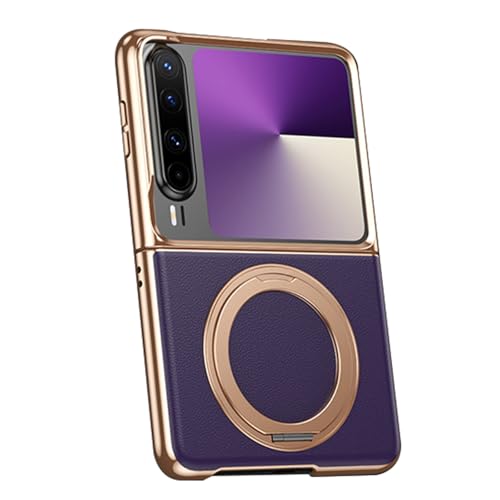 Magnetische Hülle für Huawei Pura X, galvanisierte Anti-Fall-Hülle mit Ständerunterstützung, kabelloses Laden, Echtlederbezug, Lila, Pura X Magnetische Hülle für Huawei Pura X, galvanisierte Anti-Fall-Hülle mit Ständerunterstützung, kabelloses Laden, Echtlederbezug, Lila, Pura X von YLFFFZXK