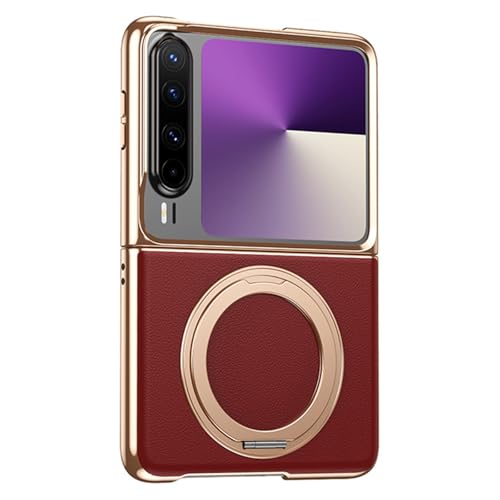 Magnetische Hülle für Huawei Pura X, galvanisierte Anti-Fall-Hülle mit Ständerunterstützung, kabelloses Laden, Echtlederbezug, Rot, Pura X Magnetische Hülle für Huawei Pura X, galvanisierte Anti-Fall-Hülle mit Ständerunterstützung, kabelloses Laden, Echtlederbezug, Rot, Pura X von YLFFFZXK
