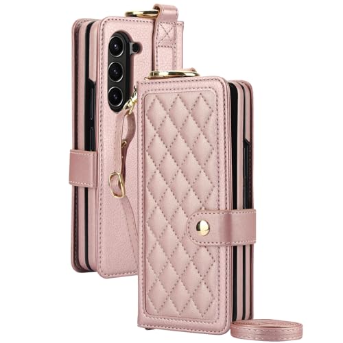 YLFFFZXK Brieftaschenetui für Samsung Galaxy Z Fold 6, Klapphülle aus Leder mit Stiftfach, Kartenfächern, Handgelenkschlaufe, Schultergurt, Rundumschutz, Gold YLFFFZXK Brieftaschenetui für Samsung Galaxy Z Fold 6, Klapphülle aus Leder mit Stiftfach, Kartenfächern, Handgelenkschlaufe, Schultergurt, Rundumschutz, Gold von YLFFFZXK