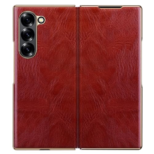YLFFFZXK Echtlederhülle für Samsung Galaxy Z Fold 6, luxuriöses magnetisches Flip-Cover mit stoßfestem Kameraschutz, galvanisiertes Gehäuse, Rot YLFFFZXK Echtlederhülle für Samsung Galaxy Z Fold 6, luxuriöses magnetisches Flip-Cover mit stoßfestem Kameraschutz, galvanisiertes Gehäuse, Rot von YLFFFZXK