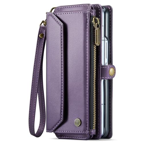 YLFFFZXK Geldbörsenhülle für Samsung Galaxy Z Fold 6, Leder-Reißverschluss-Brieftaschen-Telefonhülle mit Handschlaufe, Ständer, RFID-blockierender Kartensteckplatz, Schutzhülle, Lila YLFFFZXK Geldbörsenhülle für Samsung Galaxy Z Fold 6, Leder-Reißverschluss-Brieftaschen-Telefonhülle mit Handschlaufe, Ständer, RFID-blockierender Kartensteckplatz, Schutzhülle, Lila von YLFFFZXK