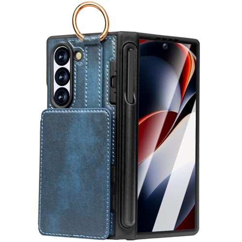 YLFFFZXK Lederhülle für Samsung Galaxy Z Fold 6, Flip RFID Blocking Wallet Case mit Stiftschlitz Standfunktion Business Stoßfeste Hülle Blau YLFFFZXK Lederhülle für Samsung Galaxy Z Fold 6, Flip RFID Blocking Wallet Case mit Stiftschlitz Standfunktion Business Stoßfeste Hülle Blau von YLFFFZXK
