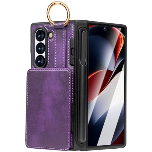 YLFFFZXK Lederhülle für Samsung Galaxy Z Fold 6, Flip RFID Blocking Wallet Case mit Stiftschlitz Standfunktion Business Stoßfeste Hülle Lila YLFFFZXK Lederhülle für Samsung Galaxy Z Fold 6, Flip RFID Blocking Wallet Case mit Stiftschlitz Standfunktion Business Stoßfeste Hülle Lila von YLFFFZXK