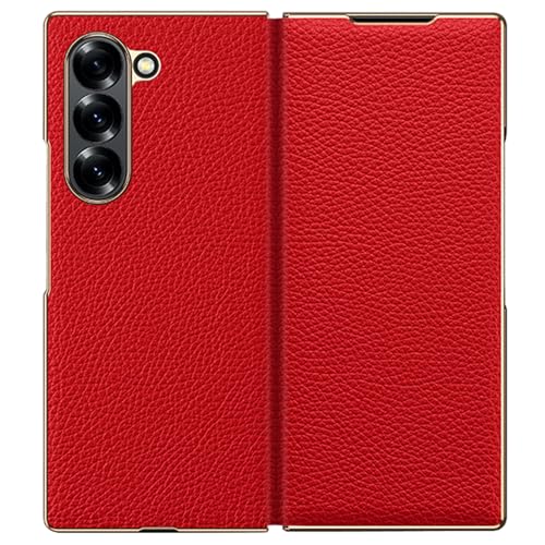 YLFFFZXK Magnetische Klapphülle für Samsung Galaxy Z Fold 6, luxuriöse Echtlederhülle mit Kameraschutz, stoßfestes, galvanisiertes Gehäuse, Rot YLFFFZXK Magnetische Klapphülle für Samsung Galaxy Z Fold 6, luxuriöse Echtlederhülle mit Kameraschutz, stoßfestes, galvanisiertes Gehäuse, Rot von YLFFFZXK