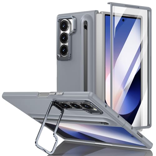 YLFFFZXK Ultradünne Hülle für Samsung Galaxy Z Fold 6, Schutzhülle für Bildschirmkamera mit verstecktem Ständer, stoßfeste Abdeckung, Grau, Z FOLD 6 von YLFFFZXK