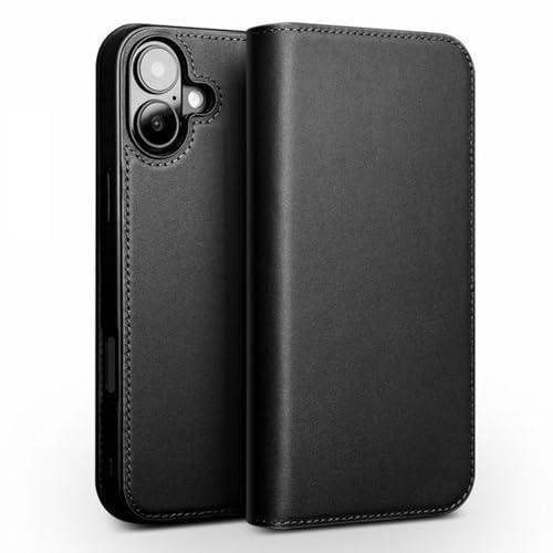 YLFFFZZZ Brieftaschen-Schutzhülle für iPhone 16 Pro Max/16 Pro/16 Plus/16, echtes Leder, Folio-Klapphülle mit Kartenfächern, Ständer, vollständiger Schutz, Schwarz, 16 Plus von YLFFFZZZ