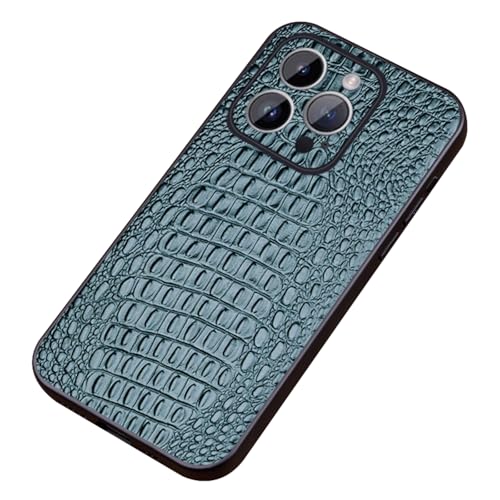 YLFFFZZZ Echtleder-Schutzhülle für iPhone 16/16 Plus/16 Pro/16 Pro Max, luxuriöse Krokodil-Relief-Hülle, vollständig umwickelter Objektivschutz, schlanke Abdeckung von YLFFFZZZ