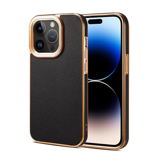 YLFFFZZZ Echtlederhülle für iPhone 16 Pro Max/16 Pro/16 Plus/16, galvanisierter Rahmen, Kameraschutzhülle, schlank, luxuriös, Business-Handyhülle, Schwarz, 16 Plus YLFFFZZZ Echtlederhülle für iPhone 16 Pro Max/16 Pro/16 Plus/16, galvanisierter Rahmen, Kameraschutzhülle, schlank, luxuriös, Business-Handyhülle, Schwarz, 16 Plus von YLFFFZZZ