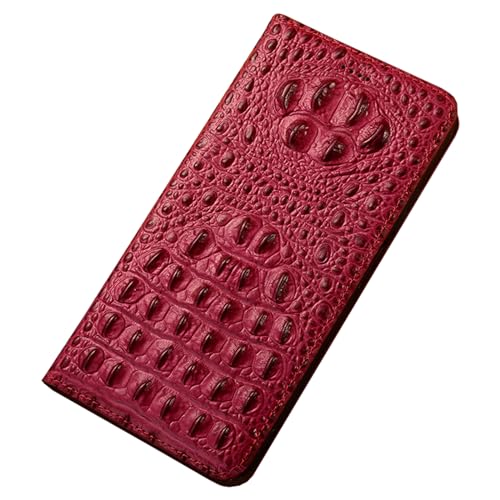 YLFFFZZZ Klapphülle für iPhone 16 Pro Max/16 Pro/16 Plus/16, Krokodilmuster, Schutzhülle mit Kartenschlitz, Ständer, Echtleder, Brieftaschenabdeckung, Lila, 16 Plus von YLFFFZZZ