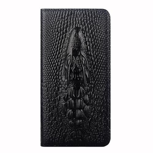 YLFFFZZZ Klapphülle für iPhone 16 Pro Max/16 Pro/16 Plus/16, echtes Leder, 3D-Krokodilmuster, entworfen mit Kartenschlitz, Brieftaschenabdeckung, Schwarz, 16 Pro von YLFFFZZZ