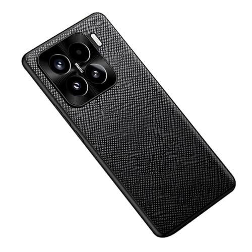 YLFFFZZZ Lederhülle für Xiaomi 15 Pro/15, vollständiger Objektivschutz, stilvolle Handyhülle, ultradünn, Business-Kreuzmuster, stoßfest, Schwarz, 15 Pro von YLFFFZZZ