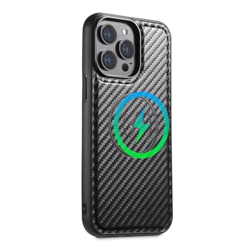 YLFFFZZZ Magnetische Schutzhülle für iPhone 16/16 Plus/16 Pro/16 Pro Max, luxuriöse Karbonfaser-Muster, Lederhülle, dünn, kabelloses Laden von YLFFFZZZ