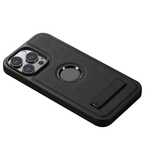 YLFFFZZZ Magnetische Schutzhülle für iPhone 16/16 plus/16 pro/16 pro max, schlanke Logo-View-Ledertasche mit unsichtbarem Ständer, Business-Telefonabdeckung von YLFFFZZZ