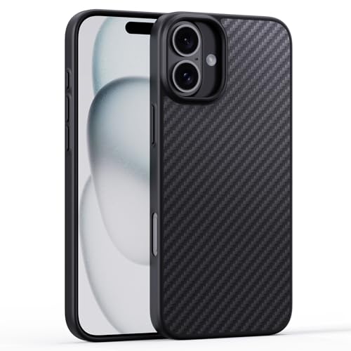 YLFFFZZZ Magnetische Schutzhülle für iPhone 16 Pro Max/16 Pro/16 Plus/16, Karbonfaser, luxuriös, schlank, militärisch, stoßfest, kabelloses Laden, 16 von YLFFFZZZ