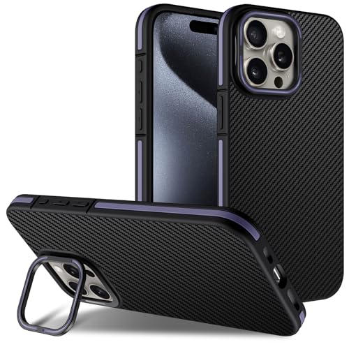 YLFFFZZZ Magnetische Schutzhülle für iPhone 16 Pro Max/16 Pro/16 Plus/16, Karbonfaser-Metallständer, Objektivschutz, Rahmen, stoßfeste Schale, kabelloses Laden, Lila, 16 von YLFFFZZZ