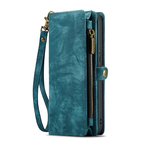 YLFFFZZZ Magnetische Schutzhülle für iPhone 16 Pro Max/16 Pro/16 Plus/16, abnehmbare Brieftaschen-Schutzhülle mit großem Reißverschluss, Kartenfächern, Leder-Telefonhülle, Blau, 16 YLFFFZZZ Magnetische Schutzhülle für iPhone 16 Pro Max/16 Pro/16 Plus/16, abnehmbare Brieftaschen-Schutzhülle mit großem Reißverschluss, Kartenfächern, Leder-Telefonhülle, Blau, 16 von YLFFFZZZ
