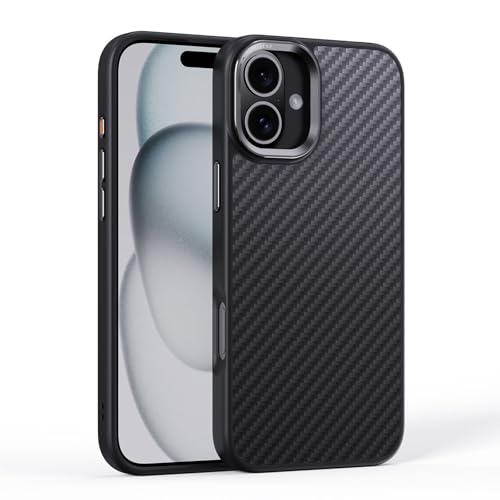 YLFFFZZZ Magnetische Schutzhülle für iPhone 16 Pro Max/16 Pro/16 Plus/16, echte Kohlefaser-Handyhülle mit Metallrahmen, Objektivschutz, ultradünne Hülle, 16 Pro von YLFFFZZZ