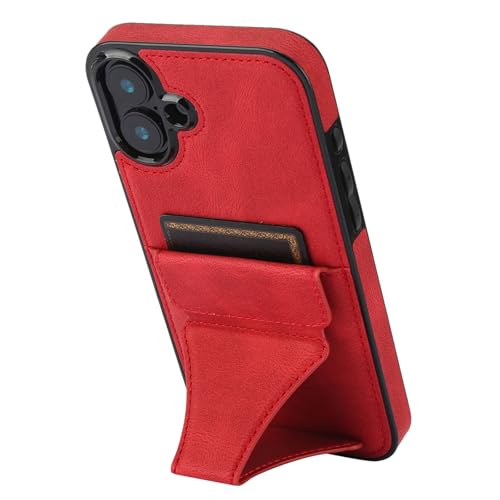 YLFFFZZZ Red,16 Plus Lederhülle für iPhone 16 Pro Max/16 Pro/16 Plus/16, Kartenschlitzhalter, Standfunktion, Handyhülle, schlanke Fallschutzhülle, Rot von YLFFFZZZ
