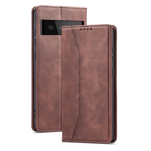 YLFFFZZZ Schutzhülle für Google Pixel 9 Pro/9 Pro XL/9, Magnet-Klapphülle aus Leder, Retro-Stil, mit Kartenfächern, Ständer, schlank, stoßfest, Braun, 24,9 cm (6,3 Zoll) von YLFFFZZZ