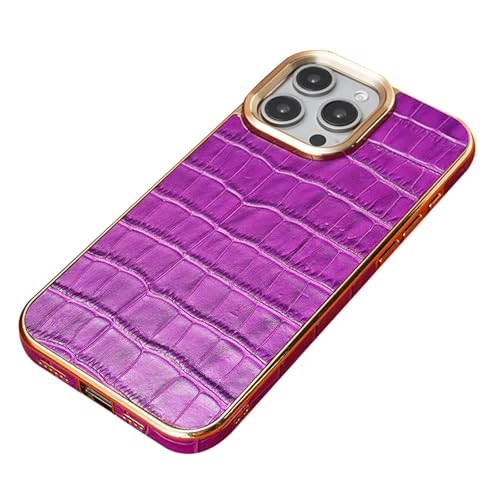 YLFFFZZZ Schutzhülle für iPhone 16/16 Plus/16 Pro/16 Pro Max, luxuriöses Echtleder, galvanisiert, Business-Schutzhülle, Krokodil-Textur von YLFFFZZZ
