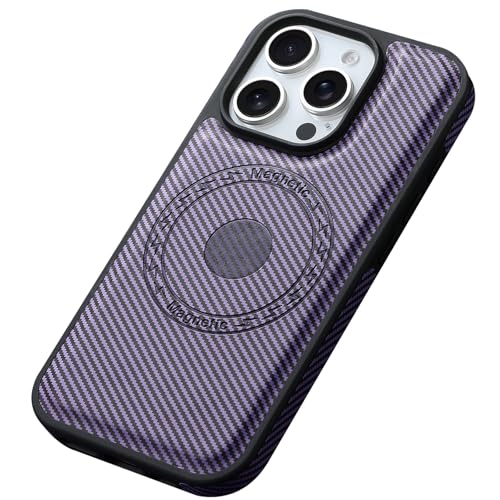 YLFFFZZZ Schutzhülle für iPhone 16 Pro Max/16 Pro/16 Plus/16, magnetische Lederhülle, Business-Stil, Kohlefaser-Muster, kratzfeste Schale, Lila, 16 von YLFFFZZZ