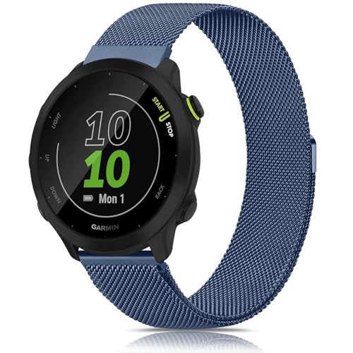 YLK Garmin Armband für Garmin Forerunner 165/165 Music/Forerunner 55 / Forerunner 245/245 Music / 645/645 Music für Damen Herren, 20mm Metall Armbänder, Sport Ersatzarmband (Marineblau) von YLK