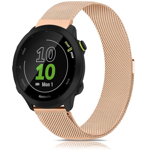 YLK Garmin Armband für Garmin Forerunner 165/165 Music/Forerunner 55 / Forerunner 245/245 Music / 645/645 Music für Damen Herren, 20mm Metall Armbänder, Sport Ersatzarmband (Roségold) von YLK