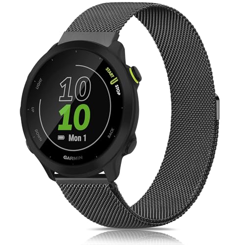 YLK Garmin Armband für Garmin Forerunner 165/165 Music/Forerunner 55 / Forerunner 245/245 Music / 645/645 Music für Damen Herren, 20mm Metall Armbänder, Sport Ersatzarmband (Schwarz) von YLK