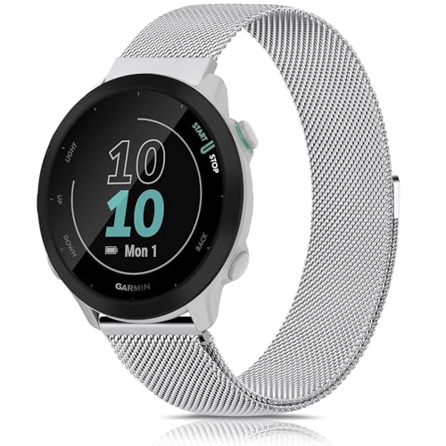YLK Garmin Armband für Garmin Forerunner 165/165 Music/Forerunner 55 / Forerunner 245/245 Music / 645/645 Music für Damen Herren, 20mm Metall Armbänder, Sport Ersatzarmband (Silber) von YLK
