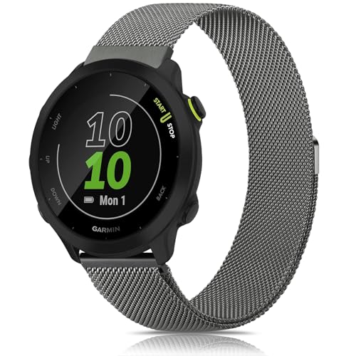YLK Garmin Armband für Garmin Forerunner 165/165 Music/Forerunner 55 / Forerunner 245/245 Music / 645/645 Music für Damen Herren, 20mm Metall Armbänder, Sport Ersatzarmband (Weltraum Grau) von YLK