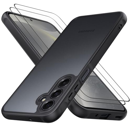 YLK Matte Schutzhülle für Samsung Galaxy S24 5G, mit 2 Stück Hartglas, dünn, transparent und gefrostet, mit Kameraschutz, Schwarz von YLK