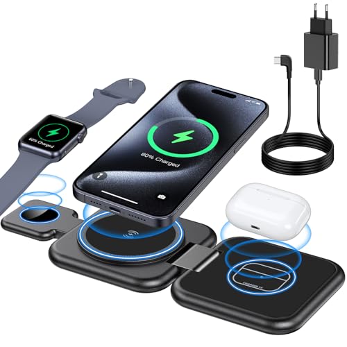 3 in 1 Mag-Safe Faltbare Ladestation Für iPhone 15 14 13 12 Pro Max Plus, Kabelloses Ladegerät Kompatibel mit Apple Watch 9 8 7 6 5 4 3, Wireless Charger for Air Pods Pro -mit 20W USB C Ladegerät von YLLZI