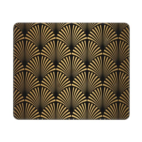 Art-Deco-Muster Nahtloses schwarzes Gold, Mauspad, rutschfestes Mauspad mit Gummibasis, wasserdichtes Mauspad 25 x 30 cm von YLQHZW