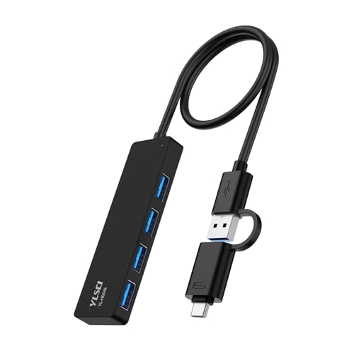 YLSCI 4-in-1 USB Hub, erweitern Sie Ihre Anschlussmöglichkeiten mit High-Speed USB Hub, 4xUSB 3.0, USB A und USB C Adapter, kompatibel mit MacBook Air/Smartphone/Surface Pro von YLSCI