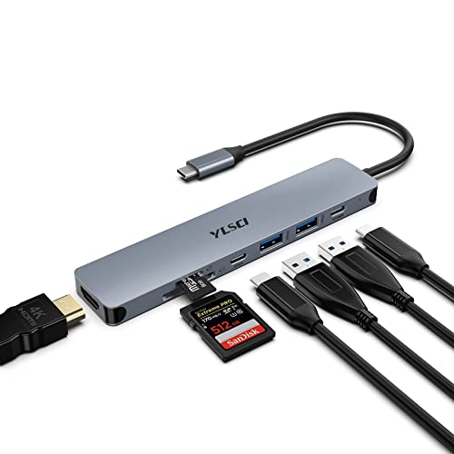YLSCI 7 in 1 USB C Hub, USB C Docking Station Laptop Multiport USB Adapter mit 4K HDMI, 2 USB A3.0, USB C 3.0, 100W PD, SD/TF Dock für Mac Book Pro/Dell/HP/Lenovo/Huawei/Ximaomi von YLSCI