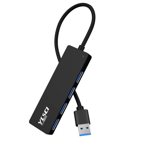 YLSCI USB 3.0 Hub, 4 Port USB 3.0 Ultra-Slim Adapter Hochgeschwindigkeits-Erweiterung Multi USB Extender, 4 in 1 USB Splitter für PC Laptop, Desktop, MAC, MacBook, Notebook, PS4, Xbox von YLSCI