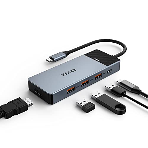 YLSCI USB C Hub, 5-in-1 USB Hub, USB 3.1 (10 Gbit/s), 4K HDMI, 100 W PD, USB C Adapter für MacBook Air/Pro/iPad/Surface, kompatibel mit Windows 10, 8, 7, XP/Mac Betriebssystem/Linux von YLSCI