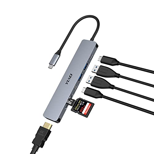 YLSCI USB C Hub, 7-in-1 Typ C Adapter mit 4K HDMI, 2 USB 3.0, USB C 3.0, SD/TF, 100 W PD für MacBook Pro/Air, Windows, HP und Andere Typ C Geräte von YLSCI