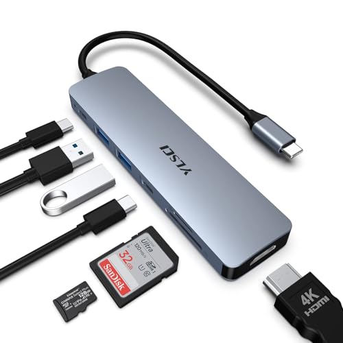 YLSCI USB C Hub, 7-in-1 Typ C Adapter mit 4K HDMI, USB C 3.0, 2 USB 3.0, SD/TF Kartenleser, 100 W USB C PD Adapter für MacBook Pro/Air, Windows, HP und Andere Typ C Geräte von YLSCI