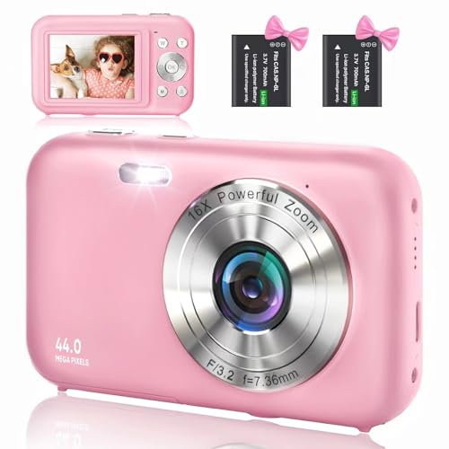 Digitalkamera, Fotokamera Kompaktkamera HD 1080P 44MP, Kamera fotokamera Fotoapparat, Wiederaufladbare Digital Kamera mit 16X Digitalzoom digicam für Kinder, Erwachsene, Mädchen, Jungen(Rosa) von YLSHGXFC