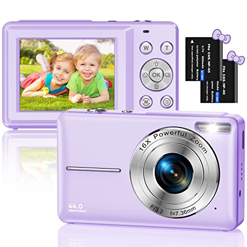 Digitalkamera, HD 1080P 44MP Fotokamera Kompaktkamera, Mini Digitalkameras, Wiederaufladbare Digital Kamera mit 16X Digitalzoom für Kinder, Erwachsene, Mädchen, Jungen, Anfänger(Lila) von YLSHGXFC