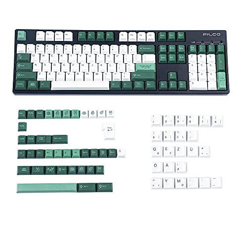 Deutsche Französisch Italienisch Spanien UK ISO Botanical Dye Sub Dickes PBT Kirschprofil Tastenkappen Set für QWERTZ AZERTY MX Tastatur (nur Tastenkappen) (Deutsche ISO) von YMDK