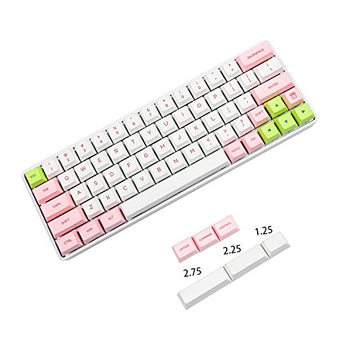 YMDK 64 ANSI Dye Sub Pink Weiß Grau Weiß Keyset PBT Tastenkappe für MX Schalter 64 Tastatur GK64 GK64x GK64xs DZ60 (nur Tastenkappe) (Pink Weiß Grün) von YMDK