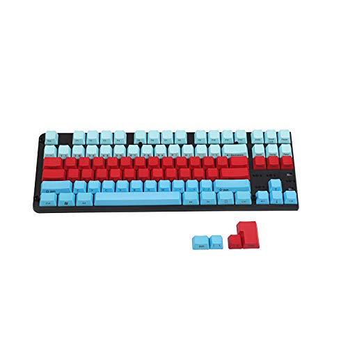 YMDK Blau Weiß Rot gemischt 104 87 61 Tasten Seite Druck Dicke PBT OEM Profil Tastenkappen für MX Standard 104 TKL 61 mechanische Tastatur (nur Tastenkappe) (87 blau rot) von YMDK