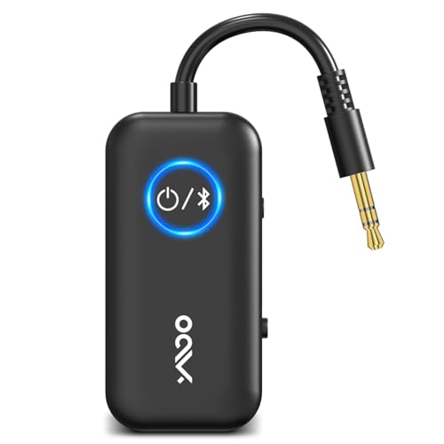 YMOO Bluetooth 5.3 Audio-Adapter für Bluetooth-Kopfhörer/-Lautsprecher/Flugreisen/TV/Handy, aptx niedrige Latenz, 3,5-mm-Klinke-Aux, Dual-Link für Zwei Kopfhörer, Zurücksetzen mit einem klick von YMOO